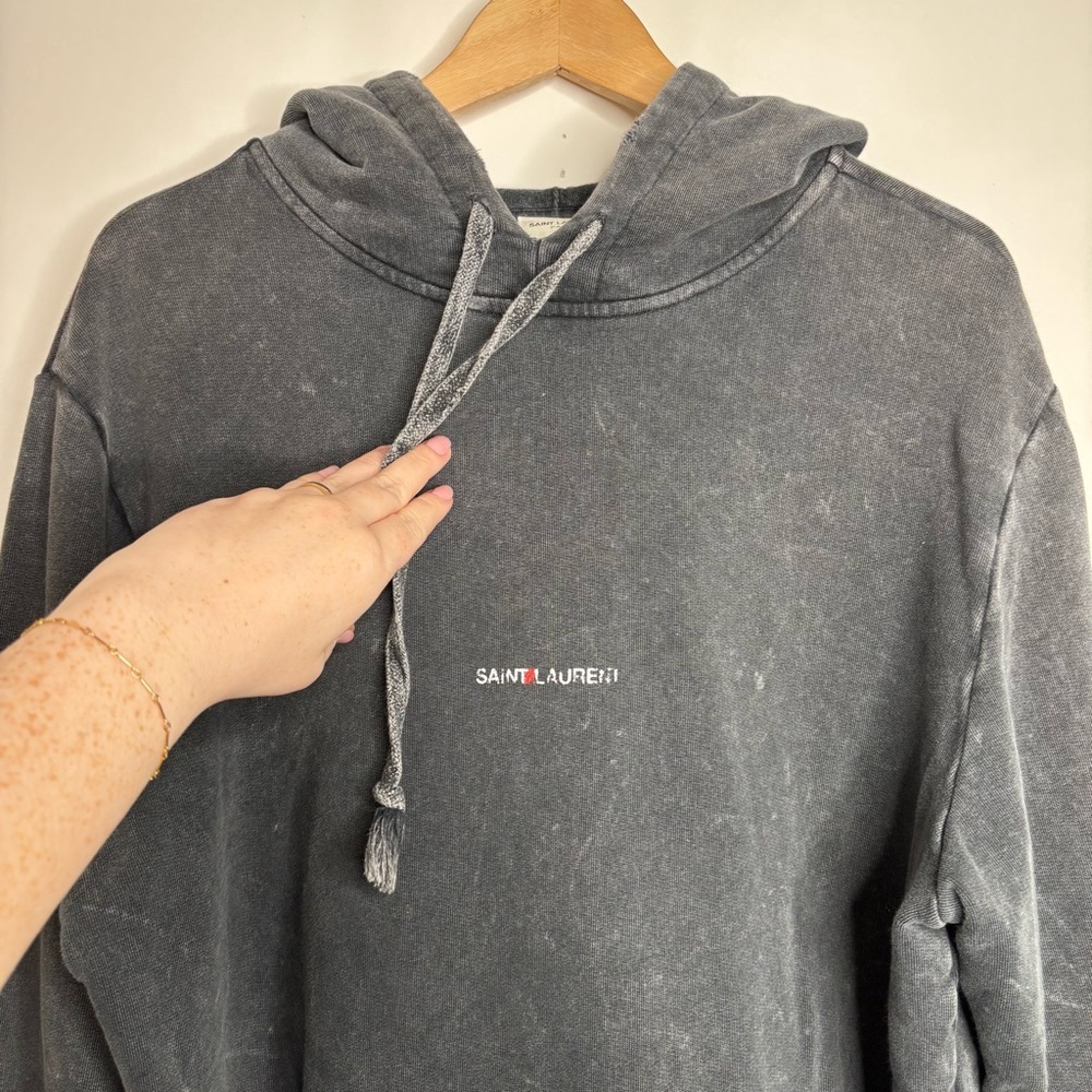 Saint Laurent YSL Distressed Logo Hoodie size Large - Picture 8 of 11